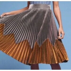 HD In Paris Anthropologie‎ Skirt Pleated Two Tone Gold Gray Midi Metallic Small